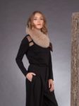 Beige brown fox fur scarf tied with satin band