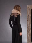 Beige brown fox fur scarf tied with satin band
