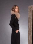 Beige brown fox fur scarf tied with satin band