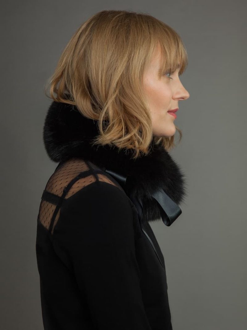 Black fox fur scarf tied with satin band from NordFur