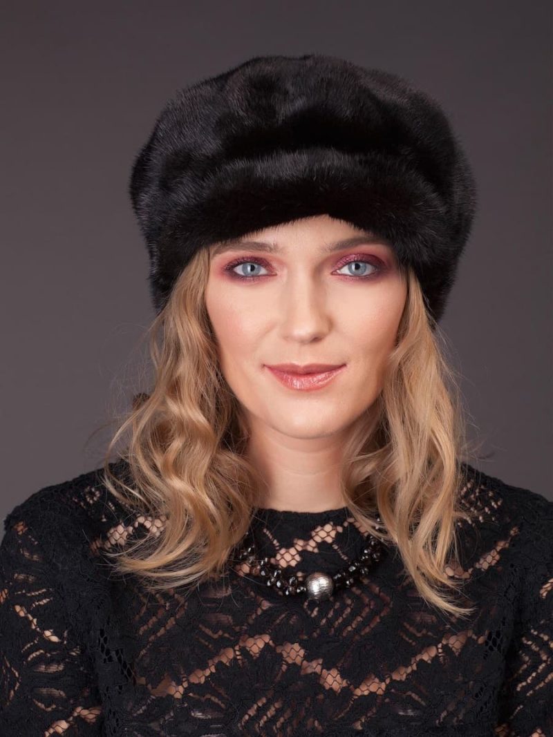 Black mink fur hat with cap ear cover from NordFur