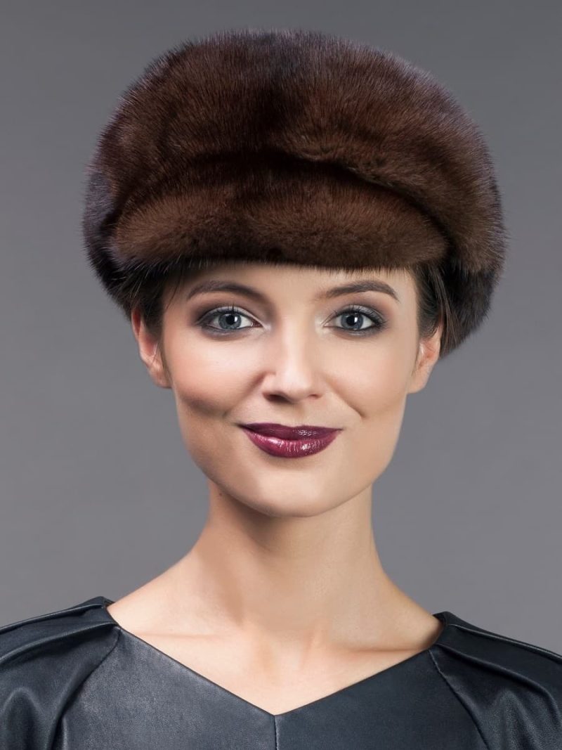 Natural brown mink fur hat cap