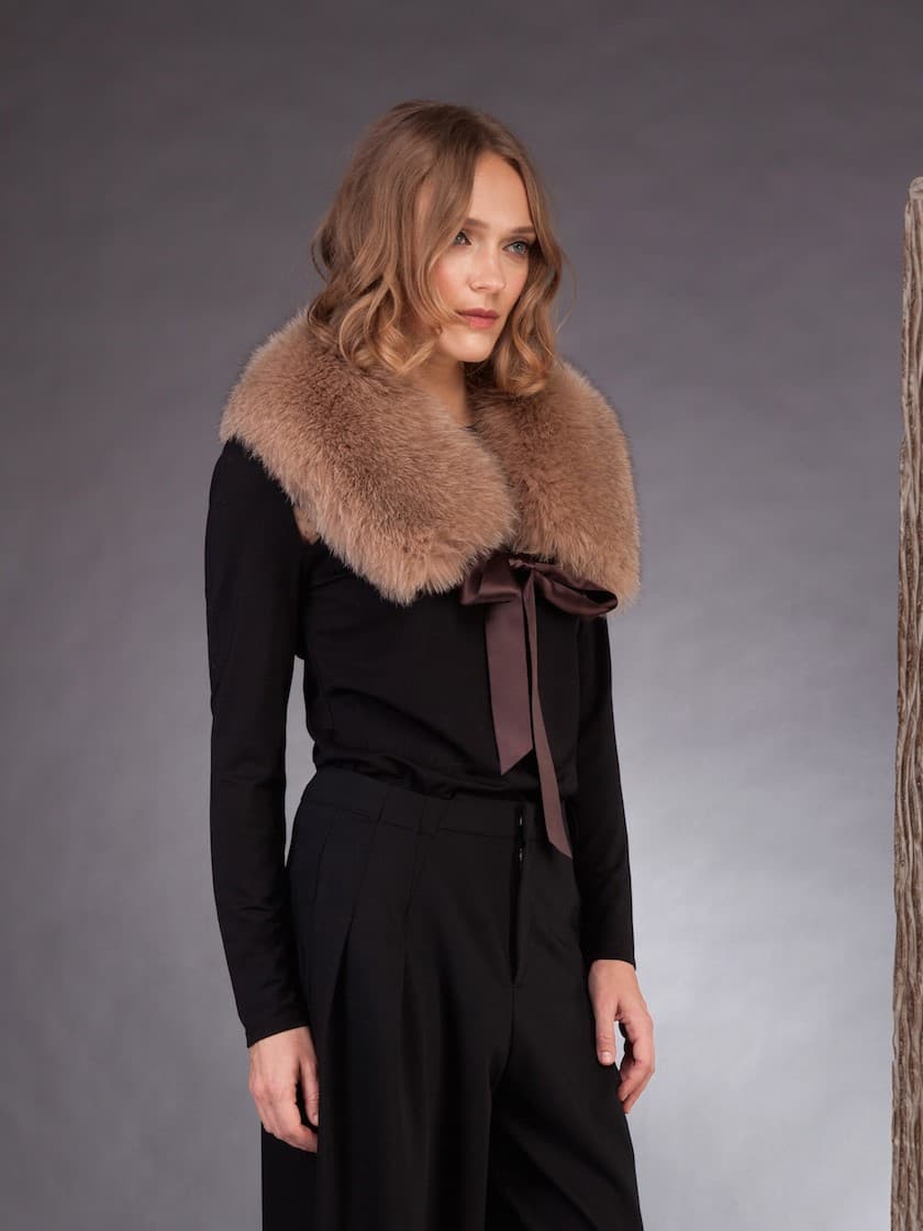 Beige Brown Fox Fur Collar | Handmade by NordFur