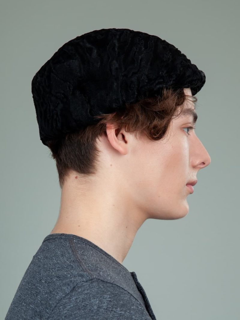 black astrakhan karakul lamb fur beret hat men