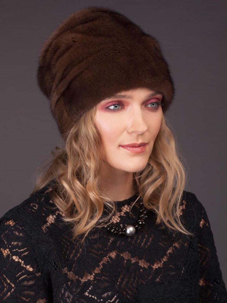Brown Mink Fur Hat With A Flat Top Handmade by NordFur