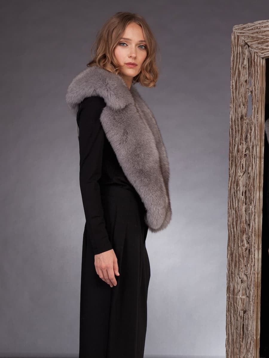 Big Gray Fox Fur Collar For Coat, Jacket, Dress | NordFur
