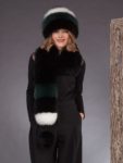Multicolor fox fur scarf with pom pom hat