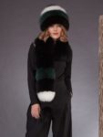 Multicolor fox fur scarf with pom pom hat