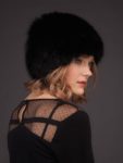 Knitted & stretchy black fox fur hat