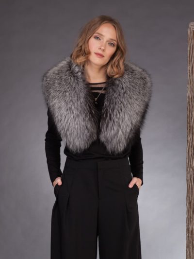Wide silver fox fur collar for coats, jackets, dresses