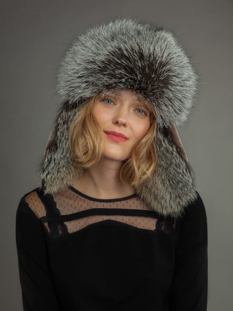 Light sheepskin and fox fur russian hat