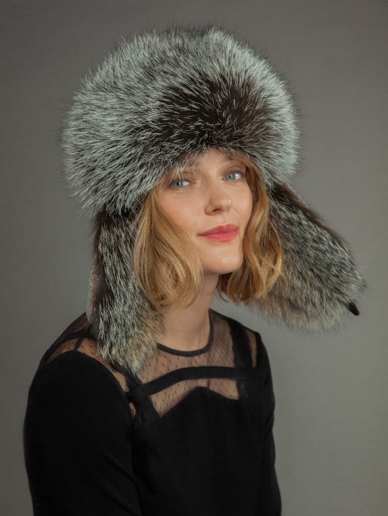 Light sheepskin and fox fur russian hat for men & women with ear flaps