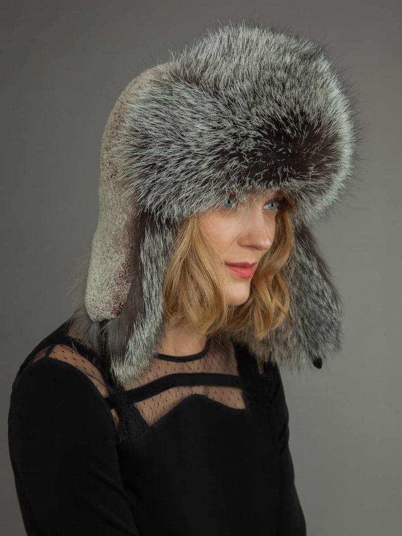 Light sheepskin and fox fur russian hat for men & women with ear flaps