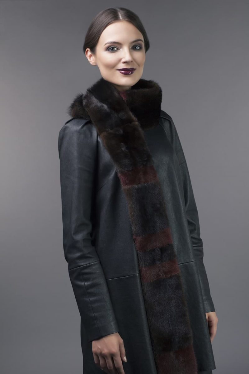 Long brown and bordo mink fur scarf