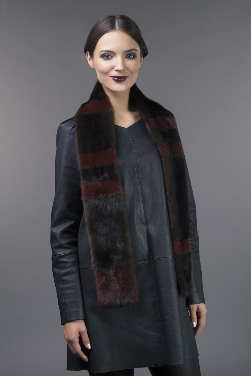 Long brown and bordo mink fur scarf