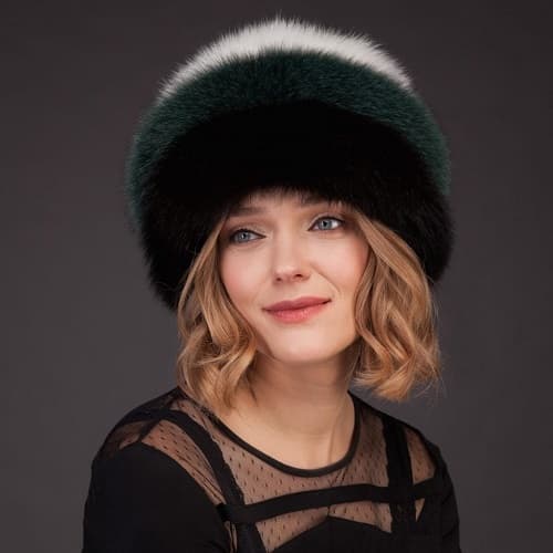 Multicolor fox fur hat with leather inserts by NordFur