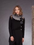 silver fox fur scarf tied with satin band by NordFur