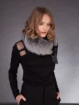 silver fox fur scarf tied with satin band by NordFur