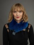Blue fox fur scarf tied with atlas band