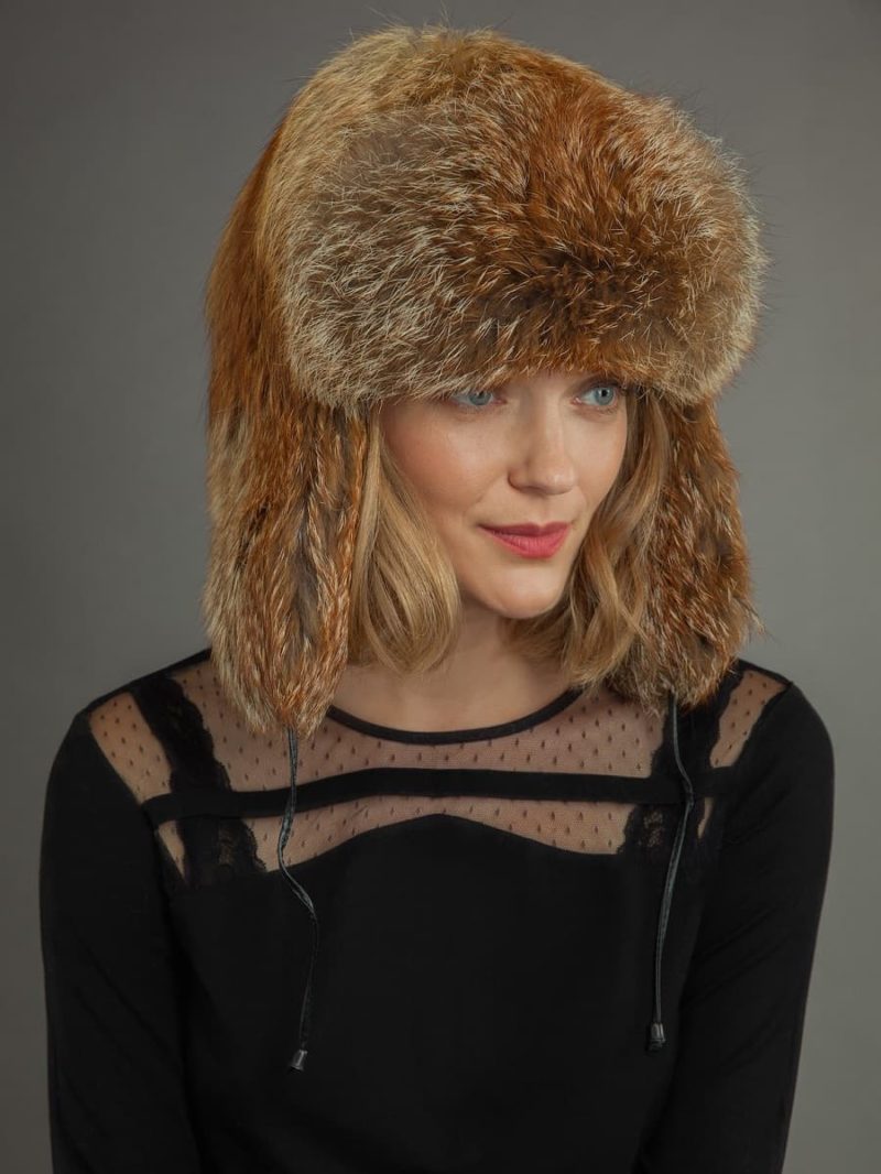 Red fox fur russian ushanka trooper hat