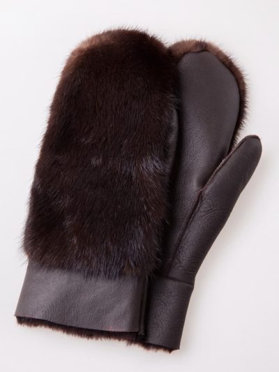 Sheepskin and brown mink fur mittens