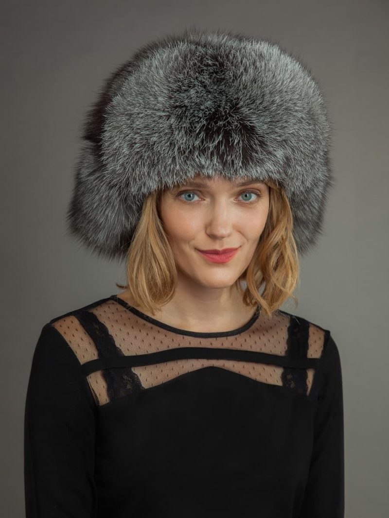Silver fox fur russian ushanka trapper hat with ear flaps by NordFur