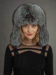 Silver fox fur russian ushanka trapper hat with ear flaps by NordFur