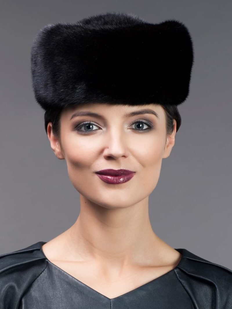 Vintage style black mink fur kubanka hat