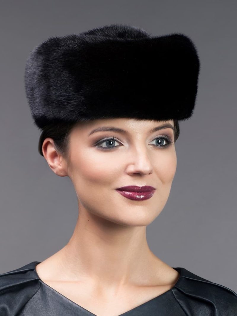 Vintage style black mink fur kubanka hat