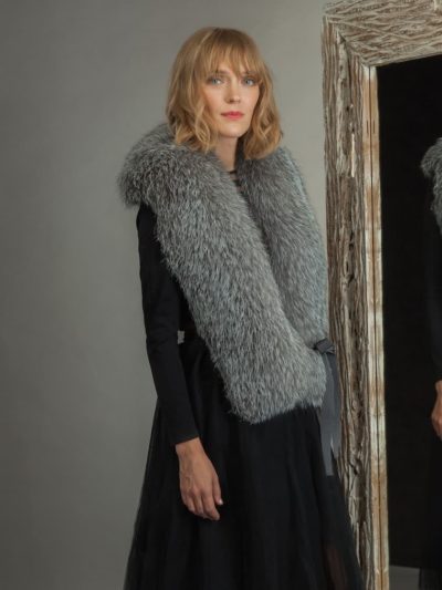 long silver fox fur collar tied with band