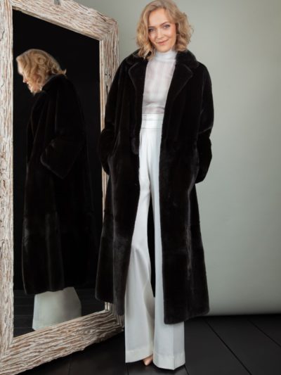 Black velvet mink fur coat with rever collar