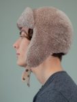 beige sheepskin trapper fur hat with ear flaps men