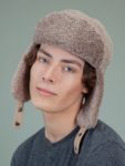 beige sheepskin trapper fur hat with ear flaps men