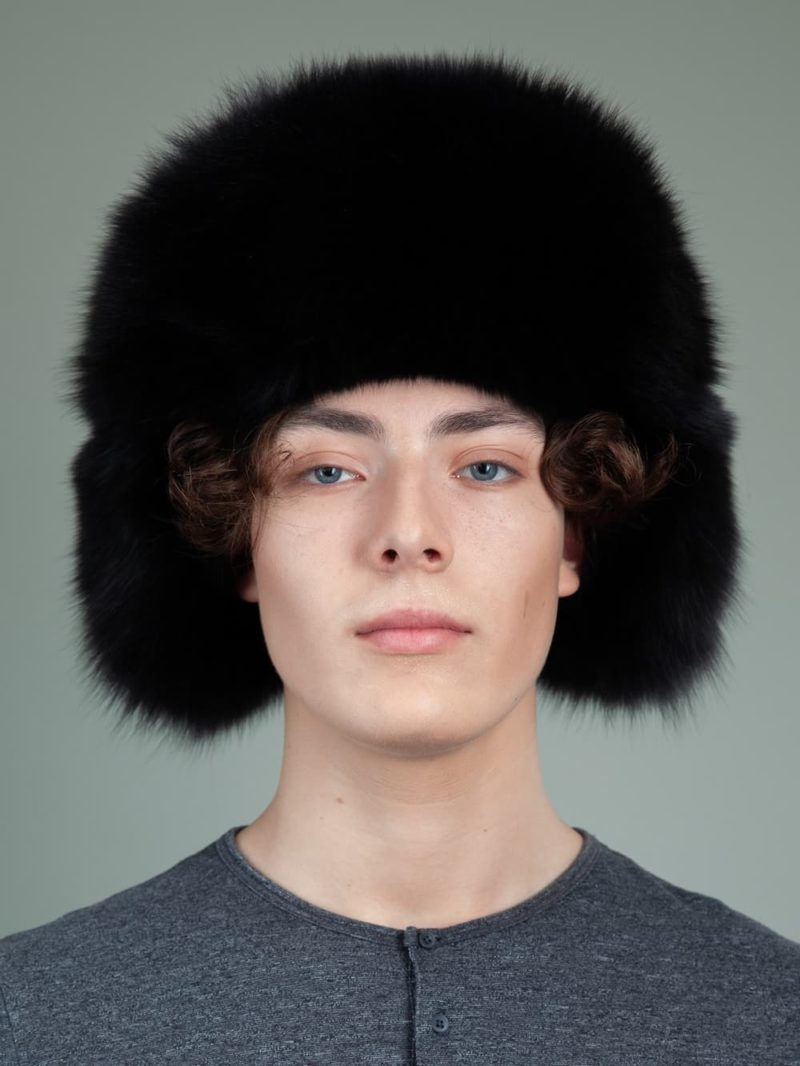 black fox full fur russian ushanka hat with ears for men women