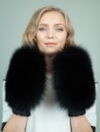 black merino sheepskin fox fur mittens for women