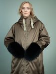 black merino sheepskin fox fur mittens for women