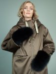 black merino sheepskin fox fur mittens for women