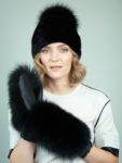 black mink fur hat merino sheepskin gloves set