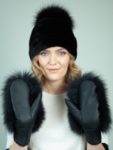 black mink fur hat merino sheepskin gloves set