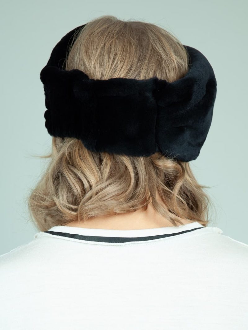 black rex rabbit fur headband head wrap for women