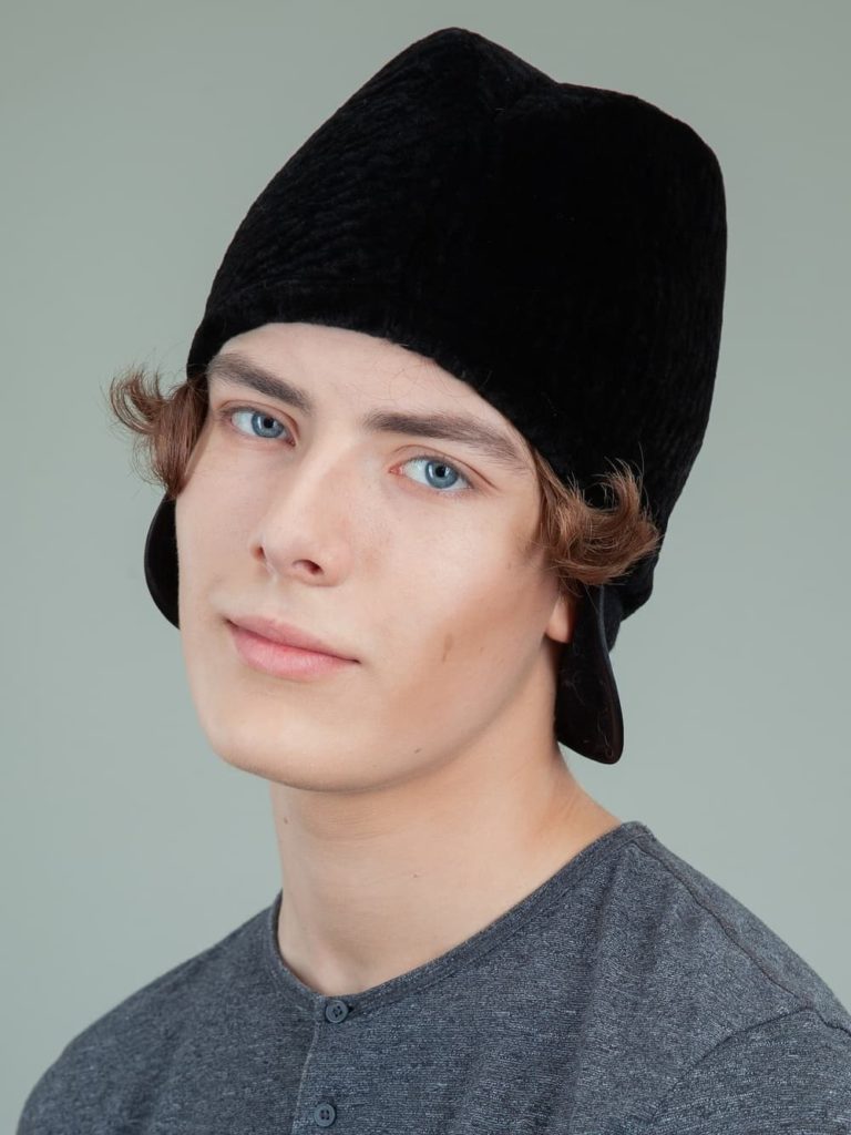 Black Mouton Sheepskin Cossack Hat for Men Handmade by NordFur