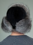 black sheepskin silver fox fur hat with ear flaps for men & women