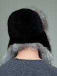 black sheepskin silver fox fur hat with ear flaps for men & women