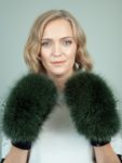 black wool mittens green fox fur mittens for women