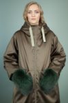 black wool mittens green fox fur mittens for women