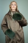 black wool mittens green fox fur mittens for women