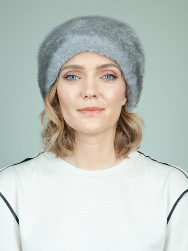 blue iris cashmere fur hat