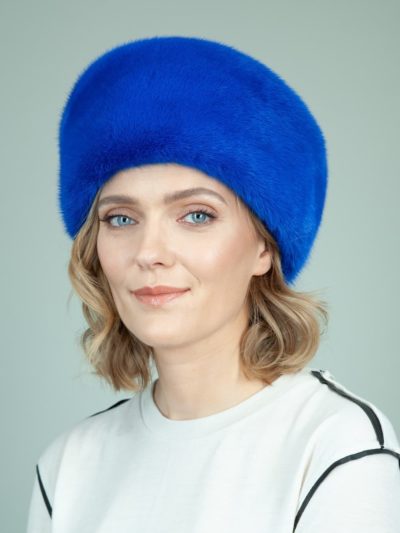solid blue mink fur hat for women