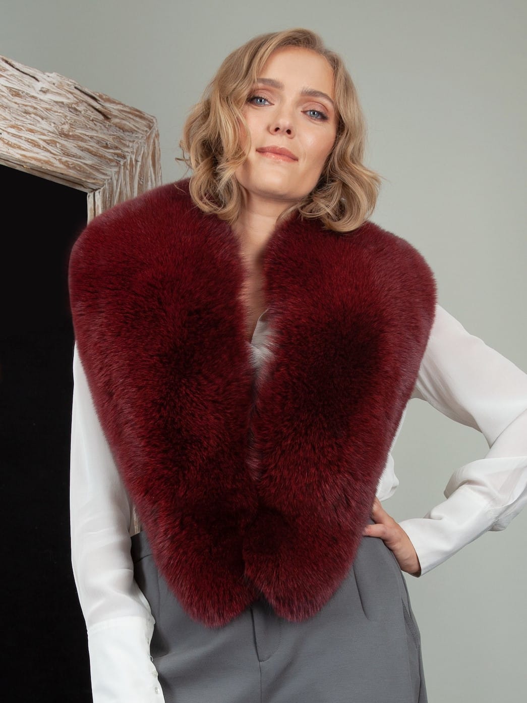 Mink Fur Collar in Red Color, Real Fur Accessories