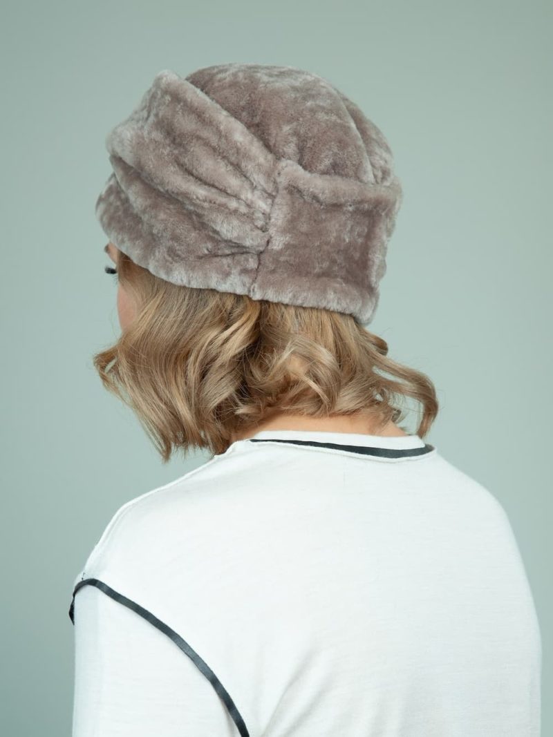 classic beige sheepskin fur hat for women